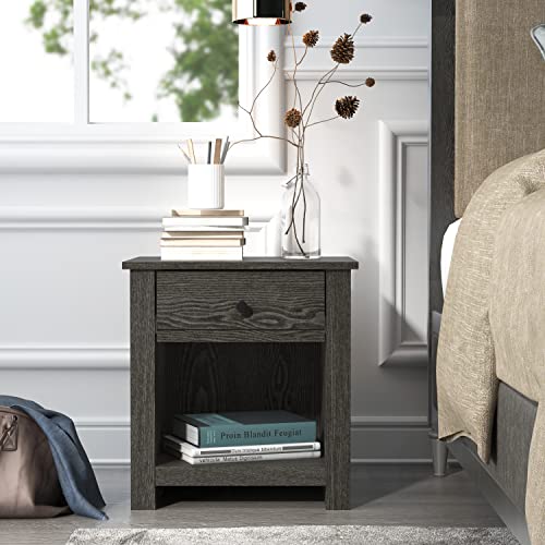 Genoa 1 Drawer Nightstand - Bedside Table Bedroom - Bedside Cabinet - Spacious Storage End Table - Sofa Side Table - Storage Cabinet Living Room Furniture - Dark Grey Oak - Galano Furniture