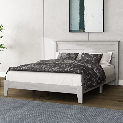 Galano Tiena Bed Frame - Wood Platform with Headboard - Bedroom - Wooden Slat Support - No Box Spring Needed - Easy Assembly - Queen Size - Dusty Grey Oak