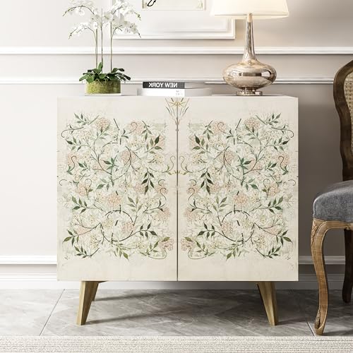 Galano Capson Fleur 2 Door Sideboard - Buffets & Sideboards - Storage Cabinet - Buffet Cabinet - Accent Cabinet - Credenza for Living Room - Printed Doors - White with Printing