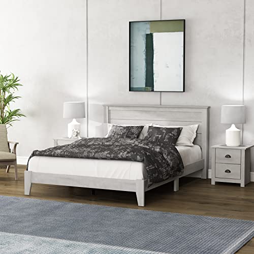 Galano Tiena Bed Frame - Wood Platform with Headboard - Bedroom - Wooden Slat Support - No Box Spring Needed - Easy Assembly - Queen Size - Dusty Grey Oak