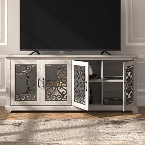 Galano Calidia 4 Door Wide TV Stand - Home Entertainment Center - Storage Wooden Cabinet - Living Room Furniture - Console with 4 Doors - Easy Assembly - Dusty Grey Oak