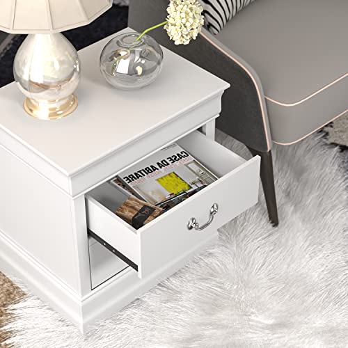 Galano Ireton Ultrafast Assembly & Toolfree 2 Drawer Nightstand - Storage End Table, Sofa Side Table - Bedside Lamp Table - Bedside Cabinet - Storage Cabinet - White - Galano Furniture