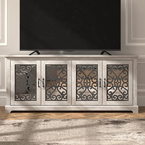 Galano Calidia 4 Door Wide TV Stand - Home Entertainment Center - Storage Wooden Cabinet - Living Room Furniture - Console with 4 Doors - Easy Assembly - Dusty Grey Oak