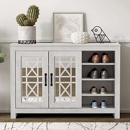 Galano Isadora 16 Pair Shoe Cabinet with 2 Door with Shelves - Modern Shoe Rack - Standing Shoe Cabinet - Shoe Storage with Doors - Shoe Rack - Shoe Organizer for Home - Office - Dusty Grey Oak - Galano Furniture