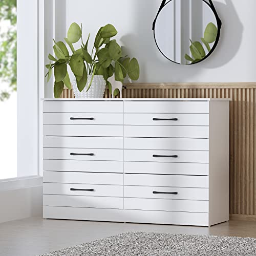 Galano Elis 6 Drawer Dresser Wide Dressers for Bedroom 6 Deep Drawers for Closet Organizer Tool-Less Ultra Fast Assembly with Interlock Drawer Feature Matt White