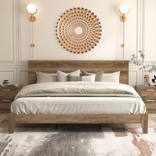 Galano Payne King Platform Bed Frame with Headboard Bed - Wood King Bed Frame - Wood Headboard and Frame - King Bed Frame - King Size Bed Frame - Easy Assembly - Knotty Oak