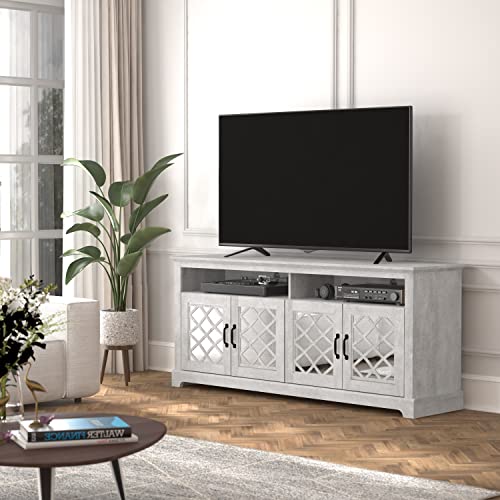 Galano Millicent 4 Door TV Cabinet - Home Entertainment Center - Boho TV Stand - Living Room Furniture - Console with 4 Doors - Easy Assembly - Dusty Grey Oak