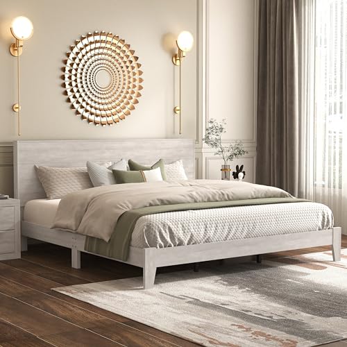 Galano Payne King Bed Frame and Headboard - King Size Bed - King Size Bed Frame - King Bed Frame and Headboard - No Box Spring Needed - Easy Assembly - Dusty Grey Oak