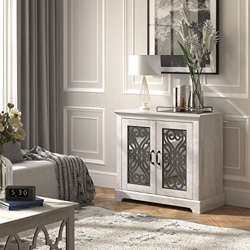 Galano Calidia 2 Door Accent Cabinet with Storage - Modern Distressed Oak Finish - Entryway - Foyer or Living Room - Easy Assembly - Acrylic Mirror Door - Dusty Grey Oak