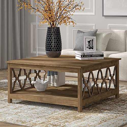 Galano Heron Modern Coffee Table for Living Room, Wood Coffee Table with Storage Shelf, Square Center Table Wooden Accent Cocktail End Table for Home Office Small Apartment, Knotty Oak