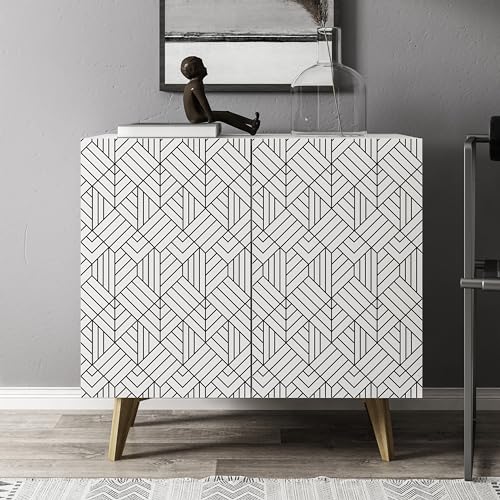 Galano Capson Mondrian 2 Door Sideboard - Buffets & Sideboards - Storage Cabinet - Buffet Cabinet - Accent Cabinet - Credenza for Living Room - Printed Doors - White with Printing