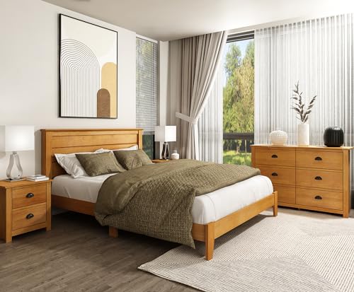 Galano Tiena Queen Bed Frame with Headboard - Bed Frame Queen Size - Queen Size Bed Frame - Wood Slat Support - No Box Spring Needed - Strong Weight Capacity - Amber Walnut