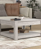 Galano Philia Square Storage Coffee Table with Drawer - Living Room Shelf - Hidden Storage - Distressed Rustic Wood Finish - (Dusty Grey Oak) - Galano Furniture