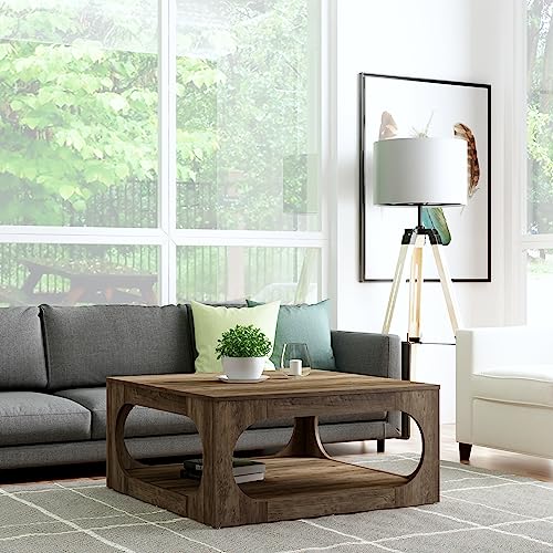 Galano Doyle Coffee Table for Living Room, Modern 2-Tier Rectangular Wooden Centre Cocktail Table with Open Shelf Storage and Oval-Shaped Frame, Knotty Oak