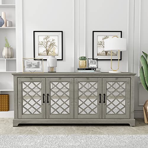 Galano Millicent TV Stand for 65-75 inch TV - Home Entertainment Center - Boho TV Stand - Living Room Furniture - Console with 4 Doors - Easy Assembly - Mexican Grey