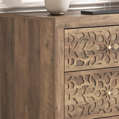 Galano Avaro 6 Drawer Dresser Large Wooden Dresser with Storage Drawers for Bedroom Organizer Laser Cut Design 45.35" D x 16.06" W x 31.73" H Knotty Oak