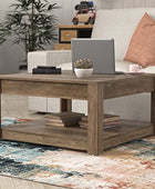 Galano Philia Square Storage Coffee Table with Drawer - Living Room Shelf - Hidden Storage - Distressed Rustic Wood Finish - (Knotty Oak) - Galano Furniture