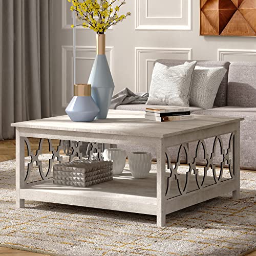 Galano Heron Modern Coffee Table for Living Room, Wood Coffee Table with Storage Shelf, Square Center Table Wooden Accent Cocktail End Table for Home Office Small Apartment, Dusty Grey Oak