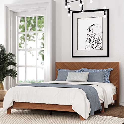 Galano Weiss Queen Bed Frame with Headboard - Bed Frame Queen Size - Queen Size Bed Frame - Wood Bed Frame - No Box Spring Needed - Strong Weight Capacity - Amber Walnut