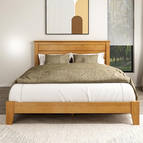 Galano Tiena Queen Bed Frame with Headboard - Bed Frame Queen Size - Queen Size Bed Frame - Wood Slat Support - No Box Spring Needed - Strong Weight Capacity - Amber Walnut