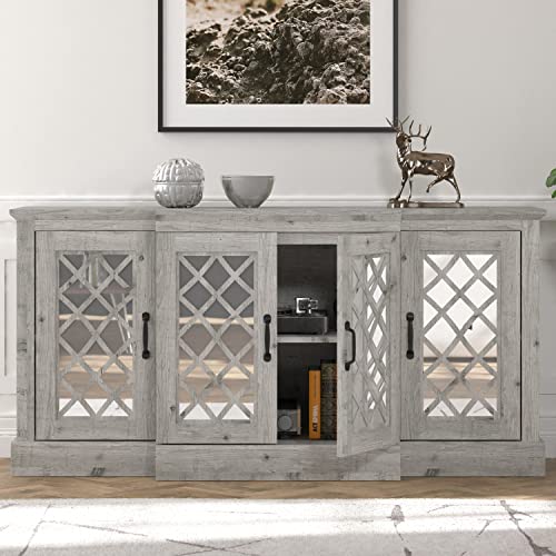 Galano Millicent Wide Sideboard with Shelves - Accent Cabinet with Storage - Sideboard Cabinet for Living Room, Bedroom, Office, Entryway - Easy Assembly - Mexican Grey