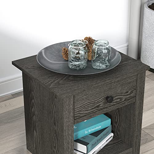 Genoa 1 Drawer Nightstand - Bedside Table Bedroom - Bedside Cabinet - Spacious Storage End Table - Sofa Side Table - Storage Cabinet Living Room Furniture - Dark Grey Oak - Galano Furniture