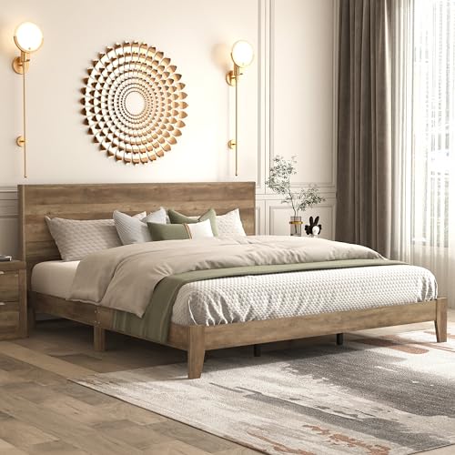 Galano Payne King Platform Bed Frame with Headboard Bed - Wood King Bed Frame - Wood Headboard and Frame - King Bed Frame - King Size Bed Frame - Easy Assembly - Knotty Oak