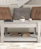 Galano Philia Square Storage Coffee Table with Drawer - Living Room Shelf - Hidden Storage - Distressed Rustic Wood Finish - (Dusty Grey Oak) - Galano Furniture