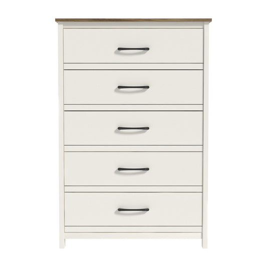 Galano Kellie 5 Drawer Dresser Tall Chest Drawers for Bedroom Wood Clothes Organizers and Storage Drawers Tool-Less Assembly 15" D x 31" W x 48" H Ivory Knotty Oak