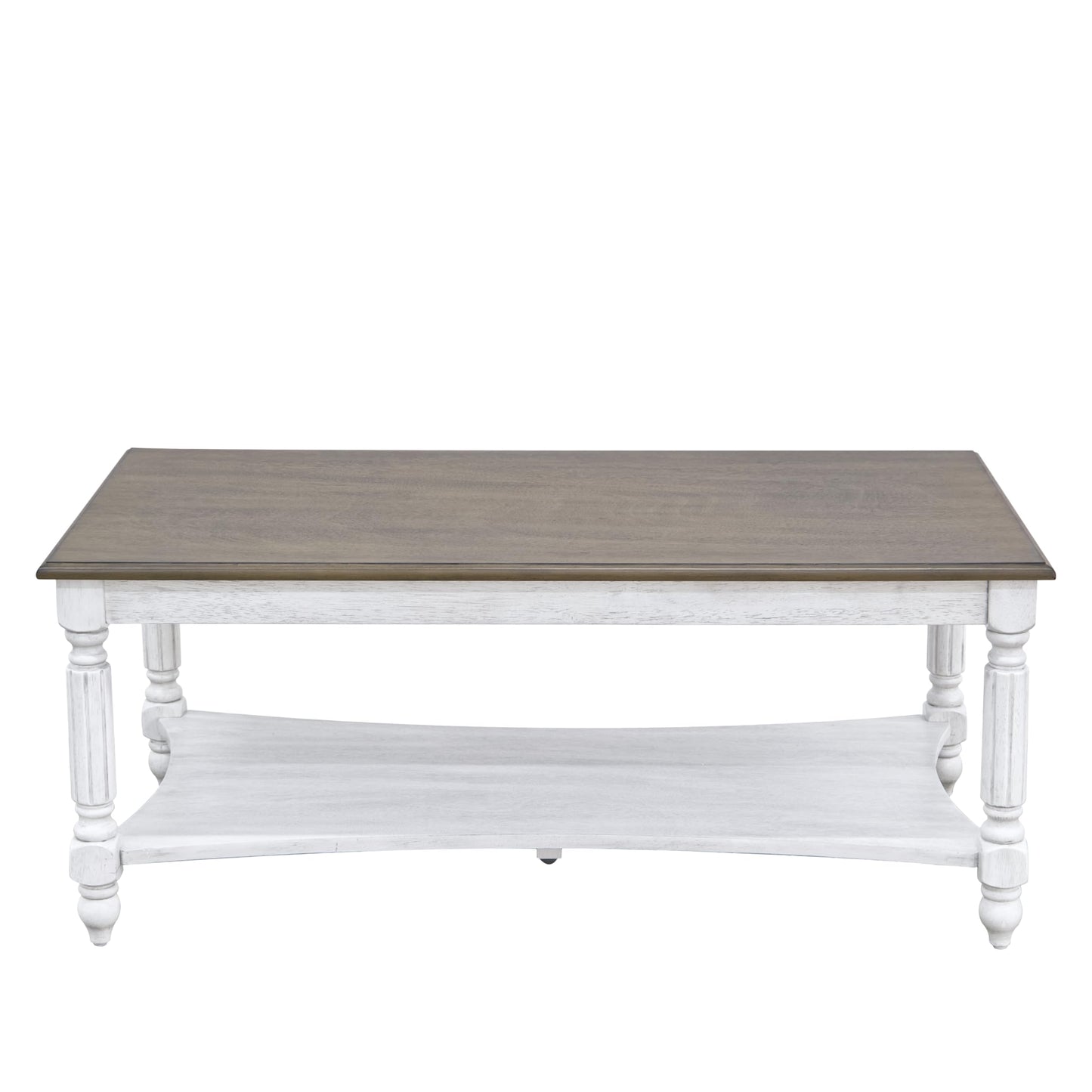 Galano Marcello Rectangular Wood Modern Farmhouse Coffee Table with Storage, 2-Tier Center Table for Living Room Table Accent Cocktail Ends Table with Sturdy Legs, Antique White & Antique Oak