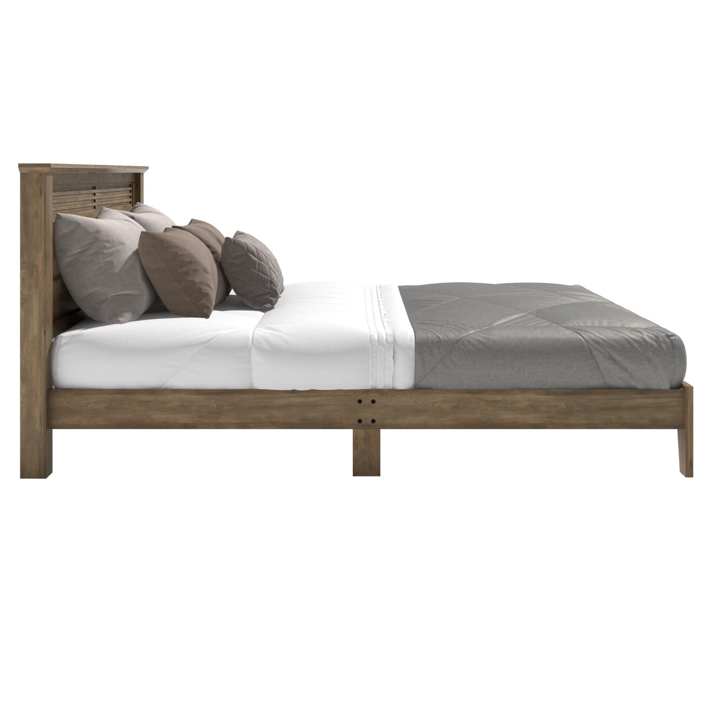 Galano Tiena Louvered Wood Platform Queen Bed Frame with Headboard, Mattress Foundation with Wood Slat Support, No Box Spring Needed, Easy Assembly, Knotty Oak