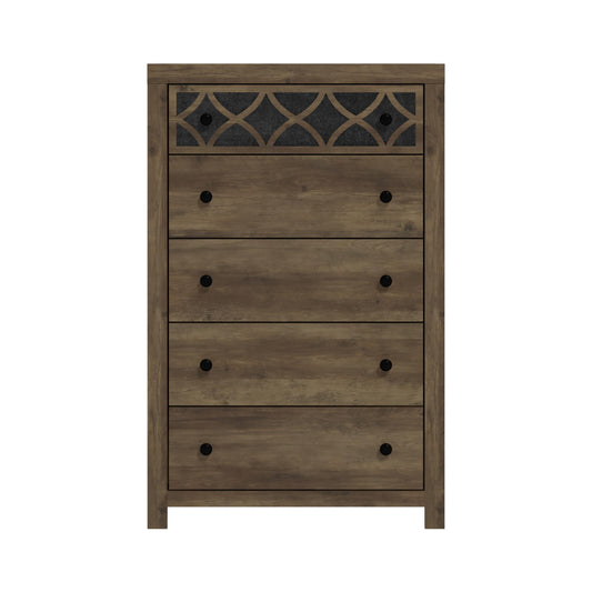 Galano Julric 5 Drawer Dresser Tall Wood Chest Drawer for Bedroom Clothes Organizer with Drawers Laser Cut Design 16.06" D x 29.61" W x 45.12" H Knotty Oak