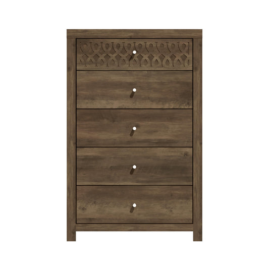 Galano Lavish 5 Drawer Dresser Clothes Organization for Bedroom Tall Wood Chest Drawer Laser Cut Design Easy Assembly 16.06" D x 29.61" W x 45.12" H Knotty Oak