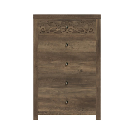 Galano Lophelia 5 Drawer Dresser Chest of Drawers for Bedroom Wood Furniture Clothing Storage Organizer Laser Cut Design 16.06" D x 29.61" W x 46.38" H Knotty Oak