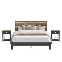 Galano Payne Deluxe Wood Platform Queen Bed Frame with Headboard and Nightstand, Mattress Foundation with Wood Slat Support, No Box Spring Needed, Easy Assembly, Black