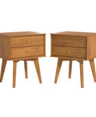 Galano Abby Retro Nightstand Set of 2, 2 Drawer Dresser for Bedroom, Small Dresser with 2 Drawers, Bedside Furniture, Night Stand, End Table for Bedroom, Amber Walnut