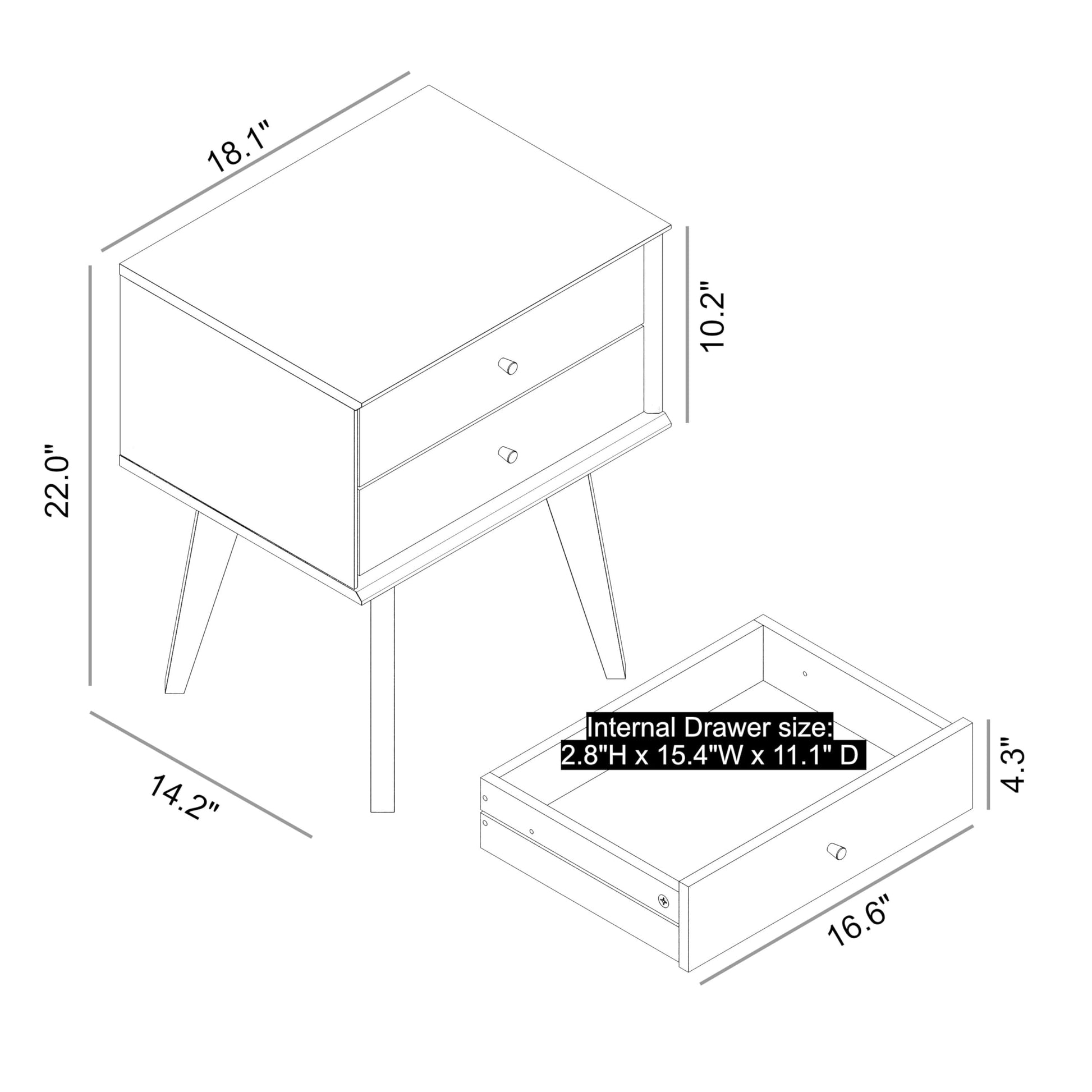 Galano Abby Retro Nightstand - 2 Drawer Dresser - Small Chest of Drawer - Bedroom Furniture - Night Stand - Modern End Table with Storage Drawer - Easy Assembly - Amber Walnut