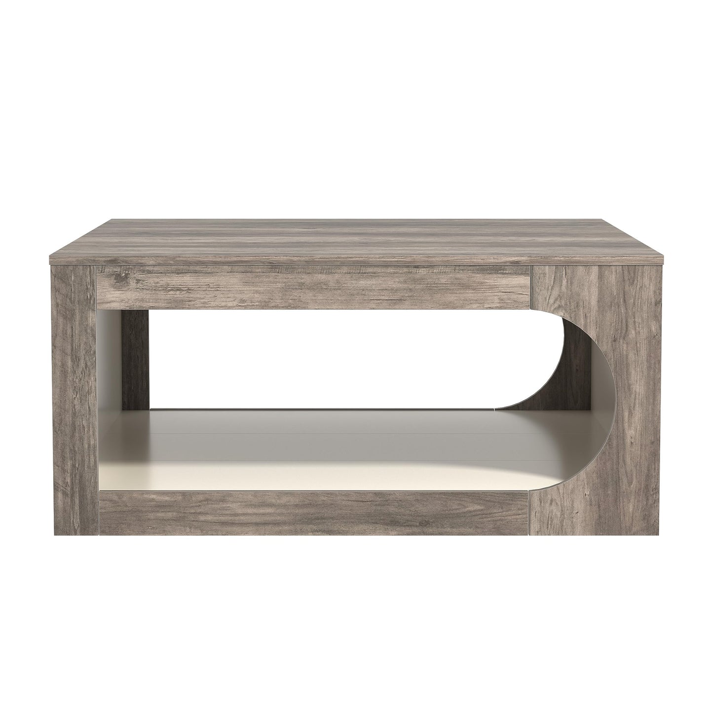 Galano Janus Modern Coffee Table with Minimalist Framed, Open Storage Shelf for Living Room Decor, Square Center Table with Display Top for Dining, Knotty Grey Oak