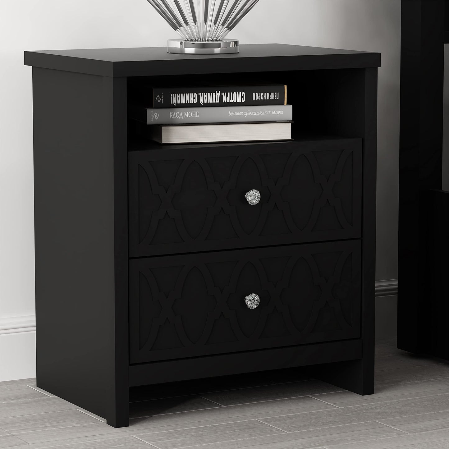 Galano Heron Nightstand - Small Drawer Dresser with Open Shelf - Small Chest of Drawer - Bedroom Furniture - Night Stand - Modern End Table with Storage Drawer - Easy Assembly - Black