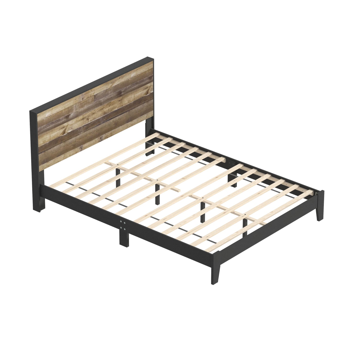 Galano Payne Deluxe Wood Platform Queen Bed Frame with Headboard and Nightstand, Mattress Foundation with Wood Slat Support, No Box Spring Needed, Easy Assembly, Black