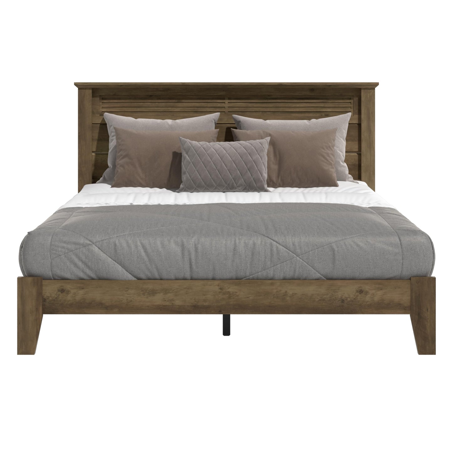 Galano Tiena Louvered Wood Platform Queen Bed Frame with Headboard, Mattress Foundation with Wood Slat Support, No Box Spring Needed, Easy Assembly, Knotty Oak