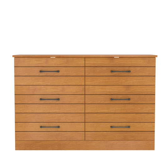 Galano Elis Kommode mit 6 Schubladen, breite Kommoden für Schlafzimmer, 6 tiefe Schubladen zur Schrankorganisation, werkzeugloser, ultraschneller Aufbau, 15,75" T x 47,24" B x 31,54" H, Bernstein-Walnuss