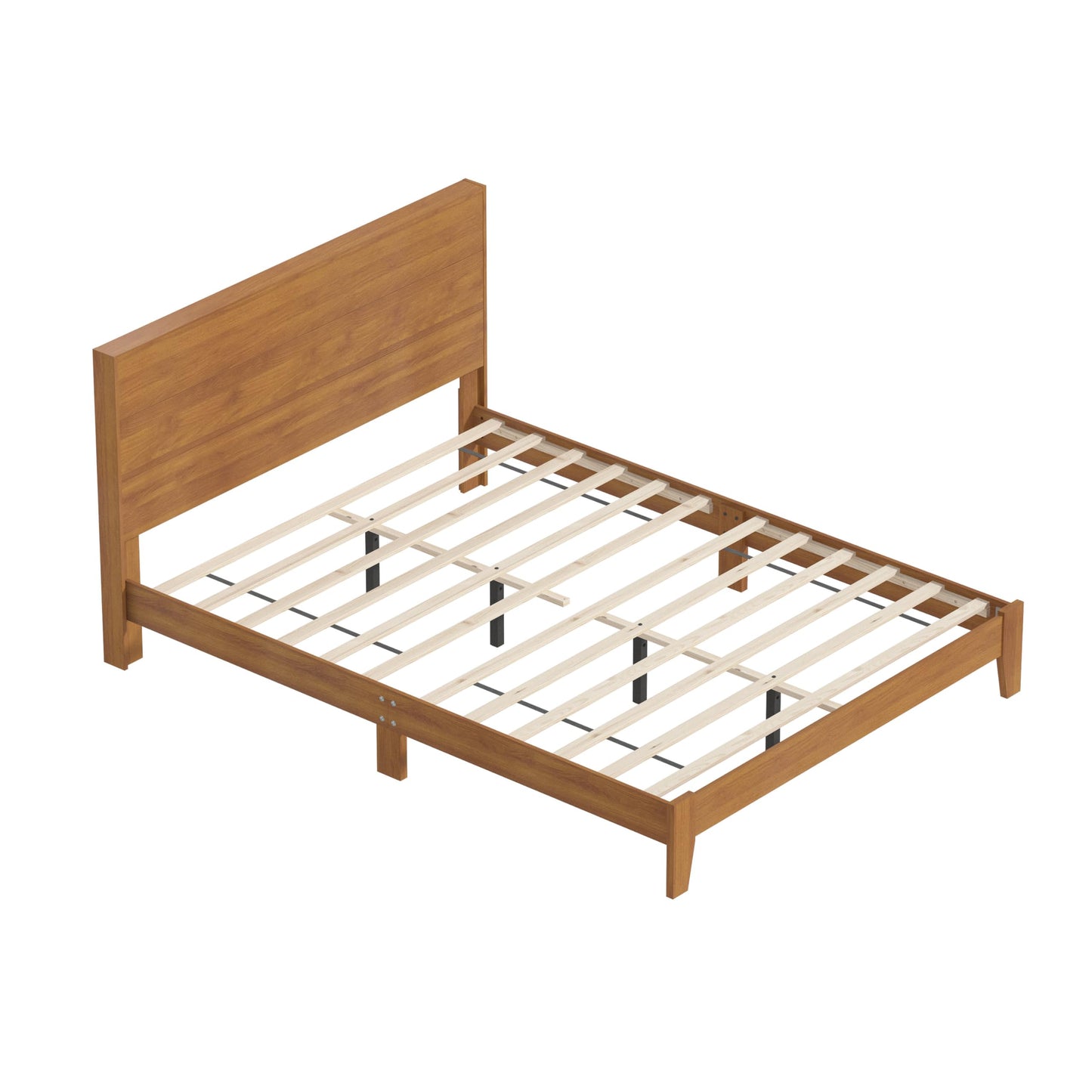 Galano Payne Deluxe Wood Platform Queen Bed Frame with Headboard and Nightstand, Mattress Foundation with Wood Slat Support, No Box Spring Needed, Easy Assembly, Amber Walnut