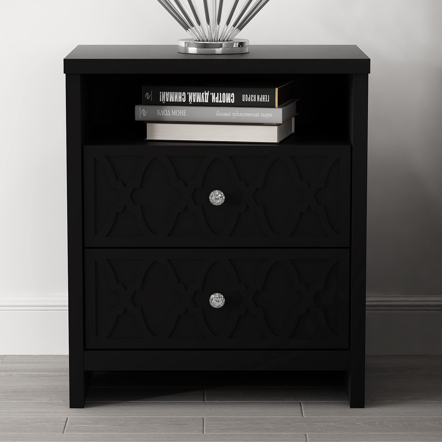 Galano Heron Nightstand - Small Drawer Dresser with Open Shelf - Small Chest of Drawer - Bedroom Furniture - Night Stand - Modern End Table with Storage Drawer - Easy Assembly - Black