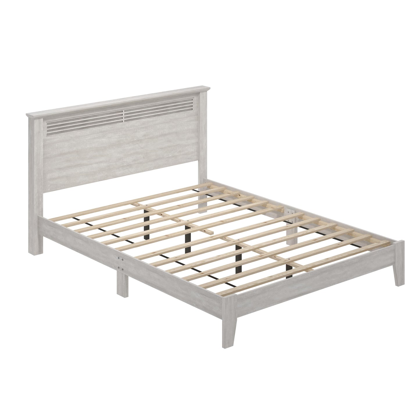 Galano Tiena Louvered Wood Platform Queen Bed Frame with Headboard, Mattress Foundation with Wood Slat Support, No Box Spring Needed, Easy Assembly, Dusty Grey Oak