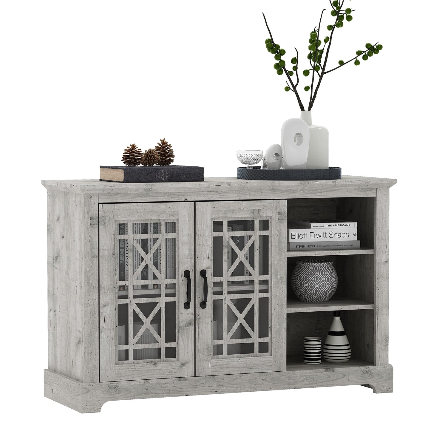 Galano Isadora 2 Door Sideboard with Shelves, Farmhouse Buffet Cabinet, Rustic Storage Cabinet, Coffee Bar for Dining Room, Kitchen, Hallway and Living Room, Mexican Grey