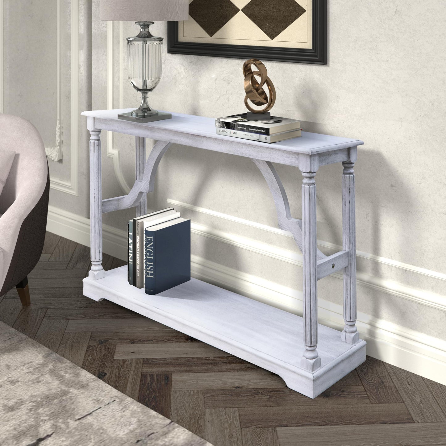 Galano Delroy Console Table, Small Entryway Table, Thin Sofa Table, Side Table, Display Table, for Hallway, Bedroom, Living Room, Foyer, 45.94" D x 11.81" W x 29.29" H, Antique White