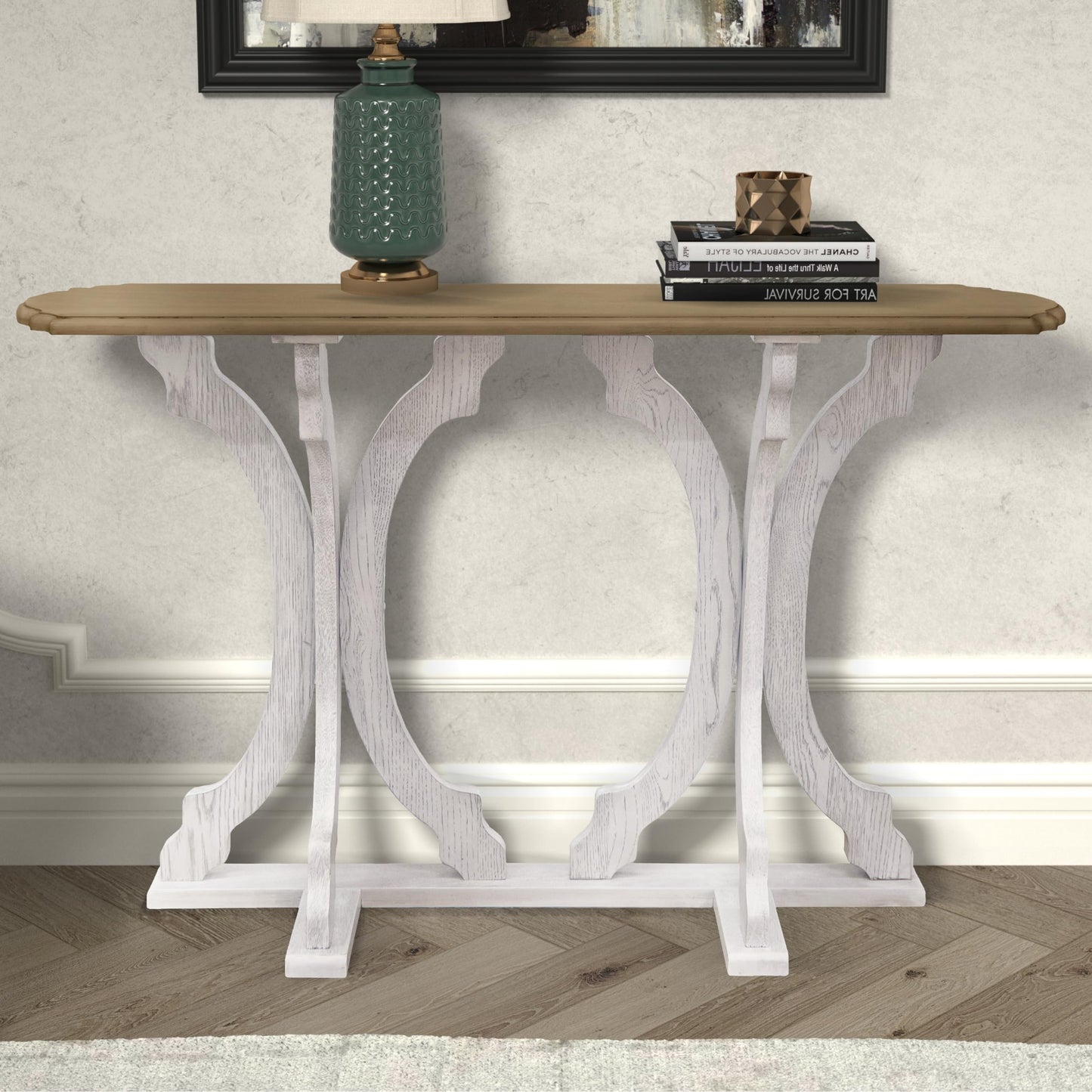 Galano Doynton Console Table, Small Entryway Table, Thin Sofa Table, Side Table, Display Table, for Hallway, Bedroom, Living Room, Foyer, 45.98" D x 11.81" W x 29.92" H, Antique Oak & White