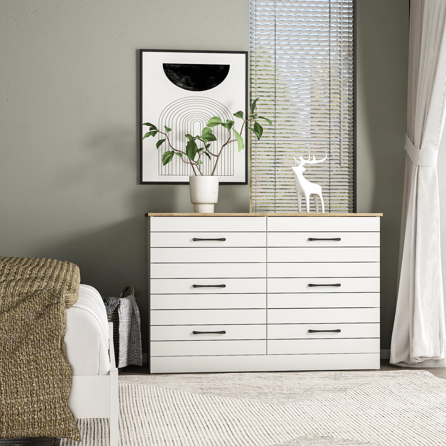 Galano Elis 6 Drawer Dresser Bedroom Dressers with Drawers Storage Wood Chest Tool-Less Ultra Fast Assembly 15.75" D x 47.24" W x 31.54" H Ivory Knotty Oak