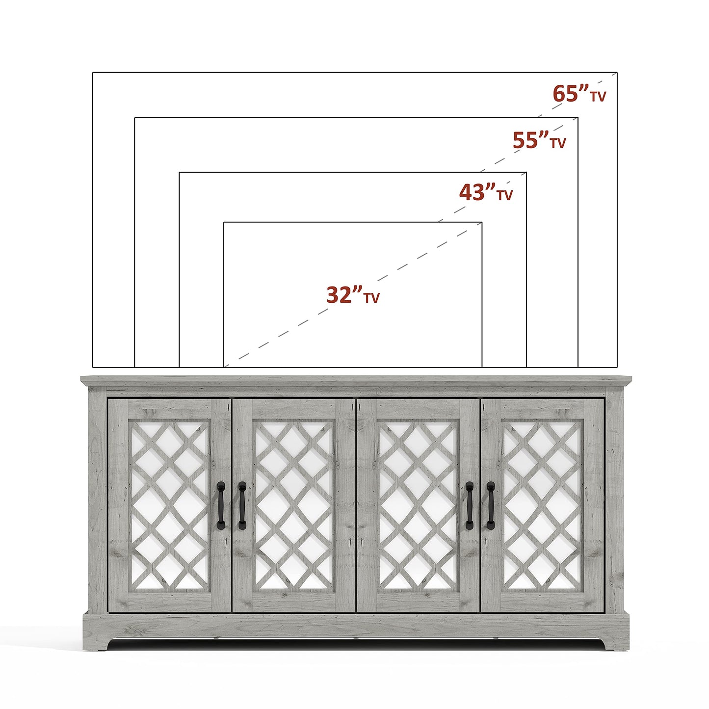 Galano Millicent TV Stand for 65+ Inch TV, Tall Entertainment Center with Mirror Doors, Rustic Media Console with Storage Shelves, Wood Television Stand for Living Room, Mexican Grey